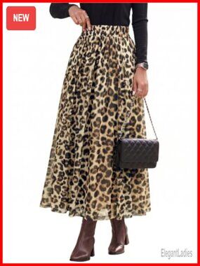 Elastic High Waist A-Line Flowy Long Skirt